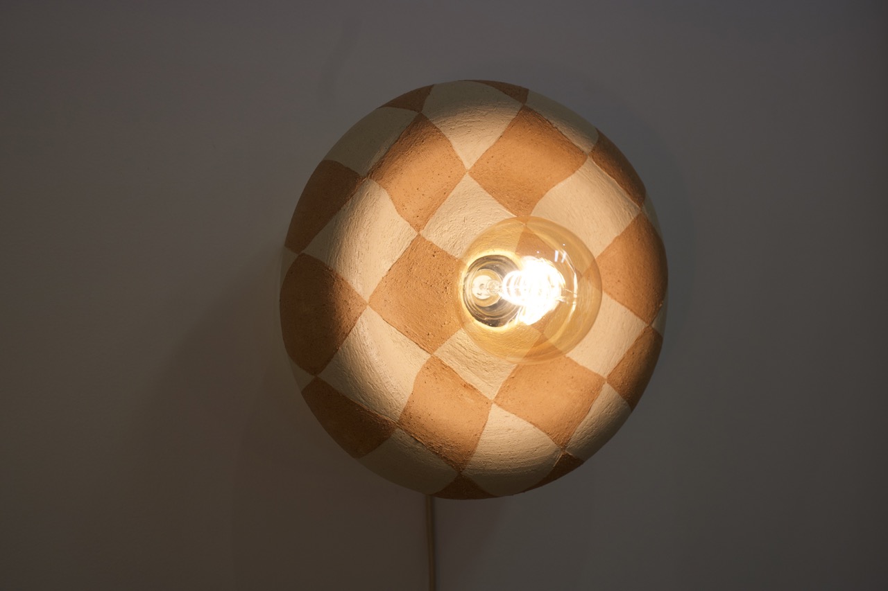 Beige checkered light fixture