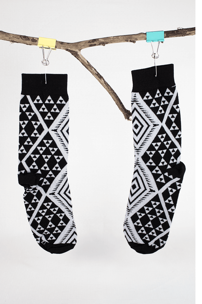 Black and white maori patterned socks